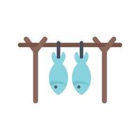 Two fishes hanging and drying on wooden stick vector