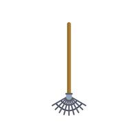 Garden rake standing with wooden handle for gathering leaves vector