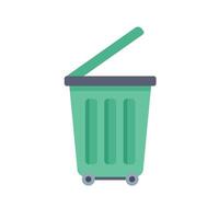 Green wheeled trash can with open lid recycling bin icon vector
