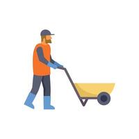 Construction worker pushing empty wheelbarrow side view minimalist illustration vector