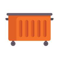 Orange garbage dumpster bin with wheels standing open for loading garbage vector
