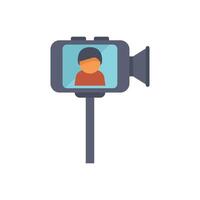 Man taking selfie using mobile phone on selfie stick vector