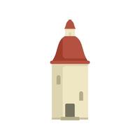 Medieval building tower with red roof and small windows flat illustration vector