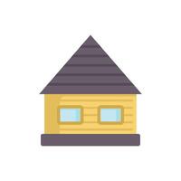 Small wooden house with grey tiled roof having two windows on white background vector