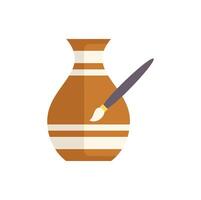 Paintbrush painting clay vase with stripes for pottery workshop vector