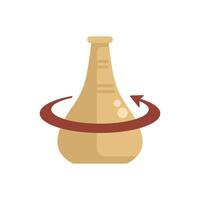 Chemistry flask rotating with arrow symbolizing circular reaction process vector