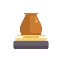 Clay pot standing on pottery wheel in workshop vector