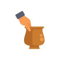 Person putting coin in clay moneybox for saving money vector