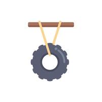 Tire swing hanging from wooden plank using rope vector