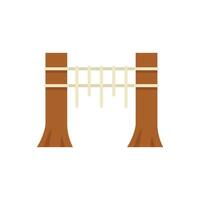 Rope bridge with wooden pillars connecting two sides overcoming obstacles icon flat style vector