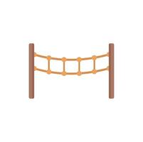 Rope bridge hanging between two wooden posts on white background vector