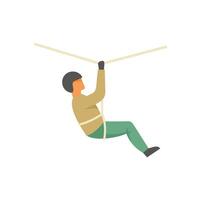 Alpinist with climbing gear hanging on rope climbing a mountain vector
