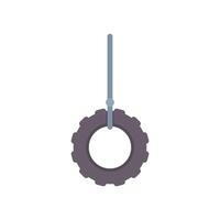 Black tire swinging on rope hanging on playground for children playing vector