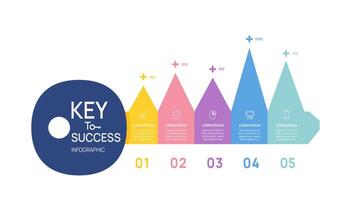 Key to success Infographic diagram template for business.5 steps graph, marketing and startup business, infographics. vector