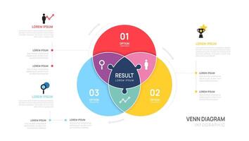 Venn diagram Infographic chart template for business start up presentation 3 step with venn elements illustration. vector
