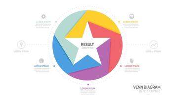 Infographic Venn diagram star chart template for business start up presentation elements illustration. vector