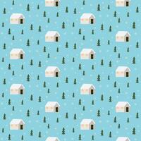Christmas, New Year or winter hand drawn seamless pattern with cute small hose in a forest, noel trees, star and snowflakes . vector