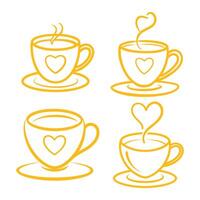 A Collection of coffee heart hand drawn outline design vector