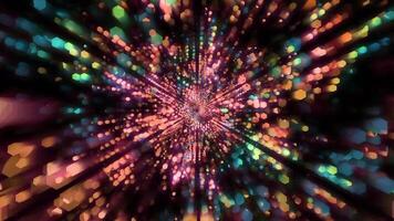 Flight in out through swymmetrical neon hyperspace lights digital tunnel motion graphics overlay animation background loop new quality futuristic style cool video