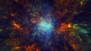 A 3D animation of an abstract futuristic space with colorful glowing neon lights yang video
