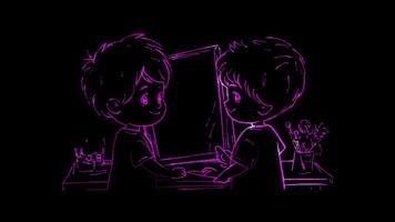 Neon frame effect, Mirror Represents self-reflection and grooming on black background video