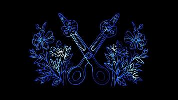 Neon frame effect, Scissors Represents tailoring and alterations on black background video