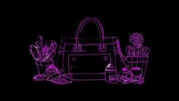 Neon frame effect, Handbag Represents handbags and accessories on black background video