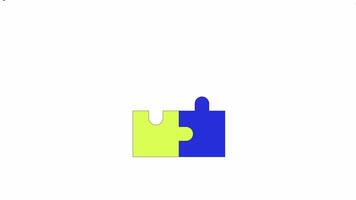 Four puzzle pieces putting together 2D object animation. Jigsaw challenge cartoon 4K , alpha channel. Join together. Game strategy. Connecting parts animated flat item on white background video