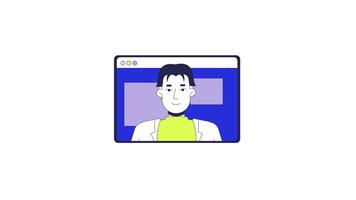 Casual smart asian male teleworker tablet computer screen 2D object animation. conference cartoon 4K , alpha channel. Remote employee gadget display animated flat item on white background video