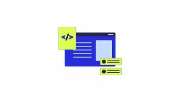 Source code webpage 2D object animation. Coding program interface cartoon 4K , alpha channel. Brackets slash, text blocks. Web development. Computer window animated flat item on white background video