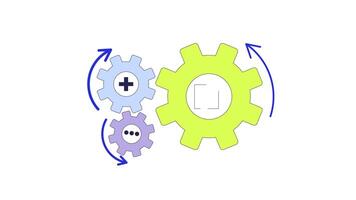 Business gears rotating 2D object animation. Cogs process automation cartoon 4K , alpha channel. Integration join. Project management wheels cogwheels animated flat item on white background video