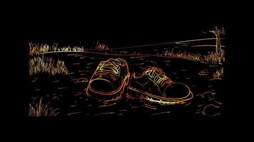 Neon frame effect, sneakers on black background video