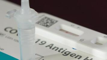 Close up of self Covid-19 test kit at home for health diagnostics video