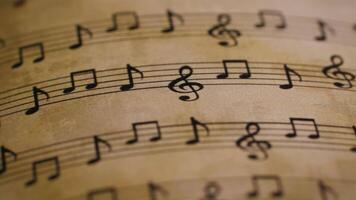 Dolly Move of Music Notes on Vintage Paper Creating a Timeless Artistic Vibe video