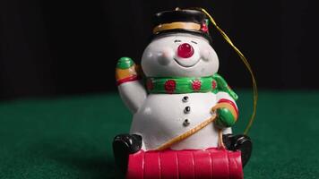 Christmas snowman figurine decoration rotating on turntable holiday ornament video