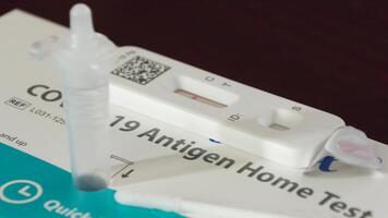 Close up of self Covid-19 test kit at home for health diagnostics video