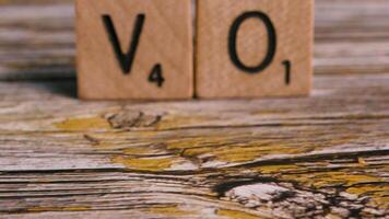 Dolly move on block letters VO over wood background for creative message video