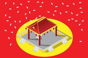 Isometric Illustration of Traditional Chinese Classical Building for praying, Suitable for Diagrams, Infographics, Game Assets and Other Graphic Related Assets vector