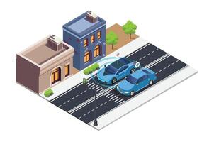 ISometric Driverless or self driving car at road. Futuristic autonomous vehicle remote sensing system. suitable for vehicle-related digital assets vector