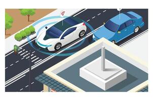 ISometric Driverless or self driving car at road. Futuristic autonomous vehicle remote sensing system. suitable for vehicle-related digital assets vector