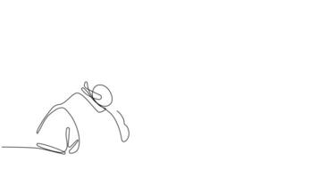 Animated drawing of continuous line draw architect meeting at construction site to talk blueprint design to team member. Building architecture concept. Single line animation. High quality 4k footage video