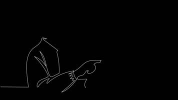 Animated drawing of continuous line draw architect meeting at construction site to talk blueprint design to team member. Building architecture concept. Single line animation. High quality 4k footage video