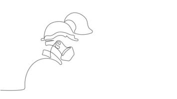Animated drawing of continuous line draw architect meeting at construction site to talk blueprint design to team member. Building architecture concept. Single line animation. High quality 4k footage video