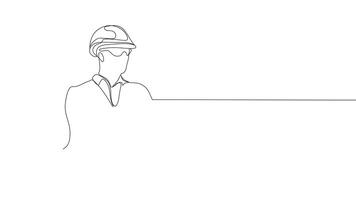 A flowing line drawing of architects at the construction site reviewing project designs with their team. video