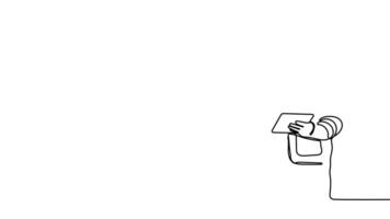 One-line art showing an architect leading a team through a discussion of blueprints at a job site. video
