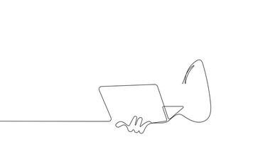 Simple single-line art of an architect leading a blueprint discussion with the construction crew at a job site. video