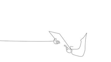 A single stroke animation of architects and construction workers reviewing blueprints on-site. video
