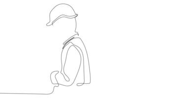 Single line animation showing an architect and site workers going over building plans at a job site. video