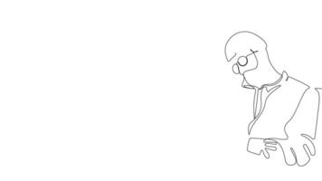 One-line art showing an architect leading a team through a discussion of blueprints at a job site. video