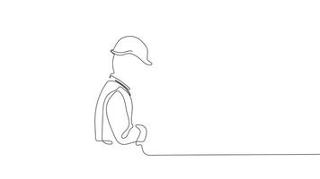 A flowing line drawing of architects at the construction site reviewing project designs with their team. video